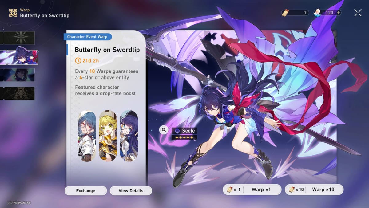 The Butterfly on Swordtip Character Event Warp in Honkai: Star Rail.