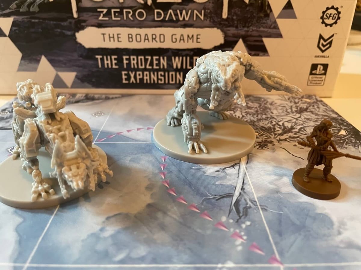 Terrifying beasts stalk the cold in the Frozen Wilds expansion of Horizon: Zero Dawn The Boardgame