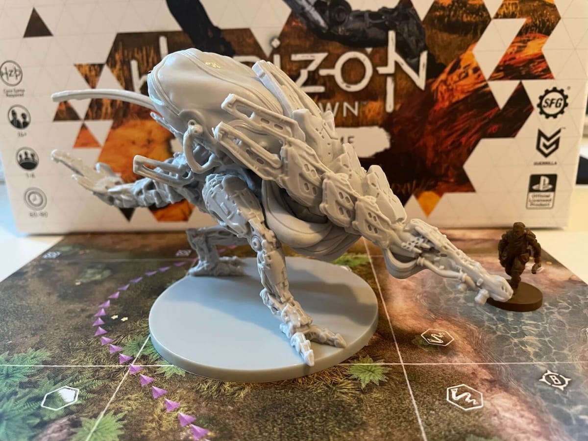 The immense Bellowback from The Sacred Land expansion for Horizon: Zero Dawn The Boardgame