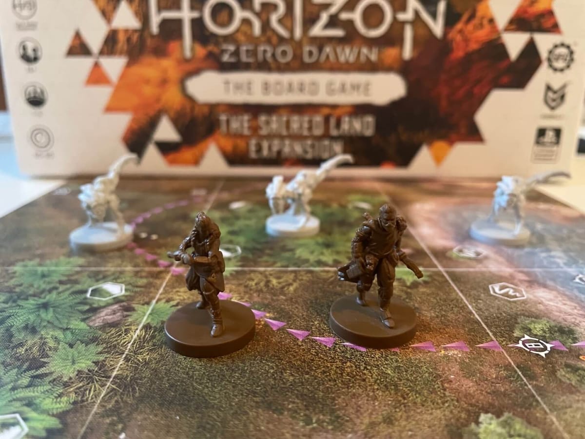 Two new hunters for the Sacred Land expansion of Horizon: Zero Dawn The Boardgame