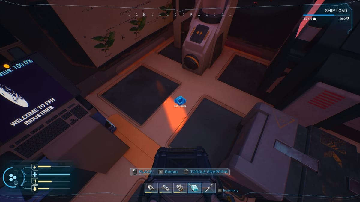 Using a Repair Patch on the floor of the ship in Forever Skies.