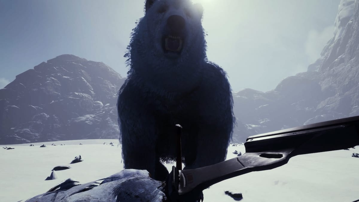 A player aiming a bow at a bear in Icarus