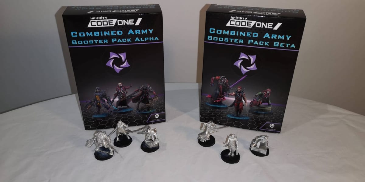 Infinity CodeOne Combined Army Booster Pack Alpha and Beta.