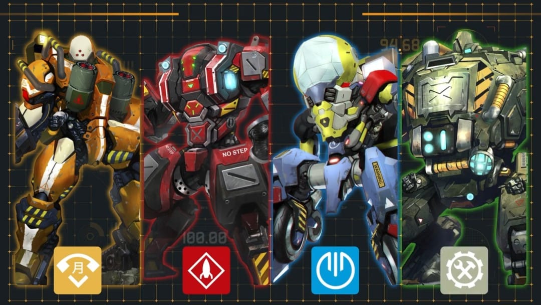 Four different mechs as seen in Infinity Deathmatch
