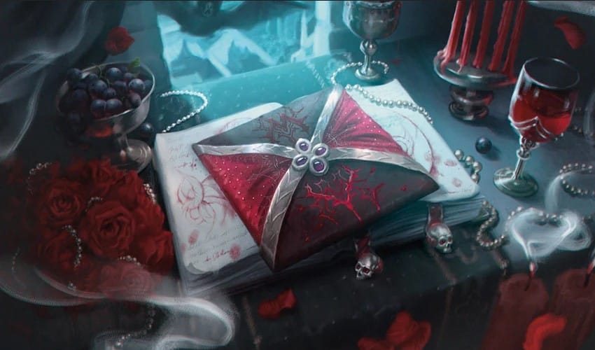 A fancy formal wedding invitation covered in blood