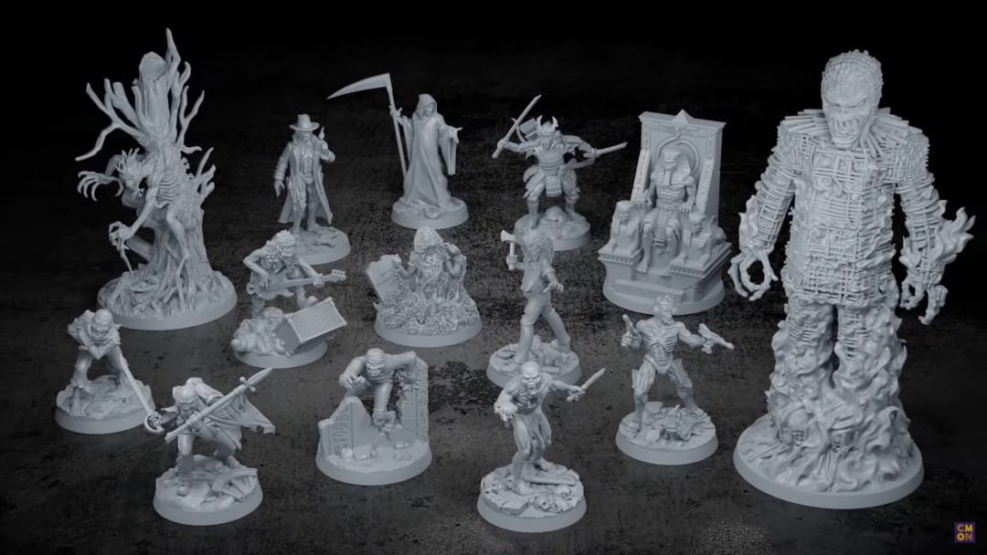 Featured miniatures from the Iron Maiden Zombicide crossover packs