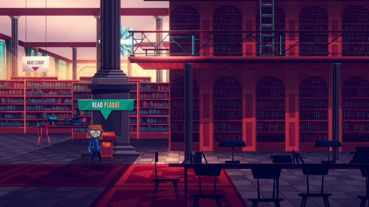 Jenny explores a library in Jenny LeClue
