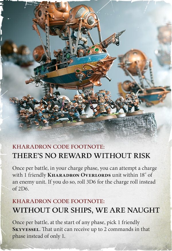 An image of the Kharadron Overlords ship and Footnotes rules