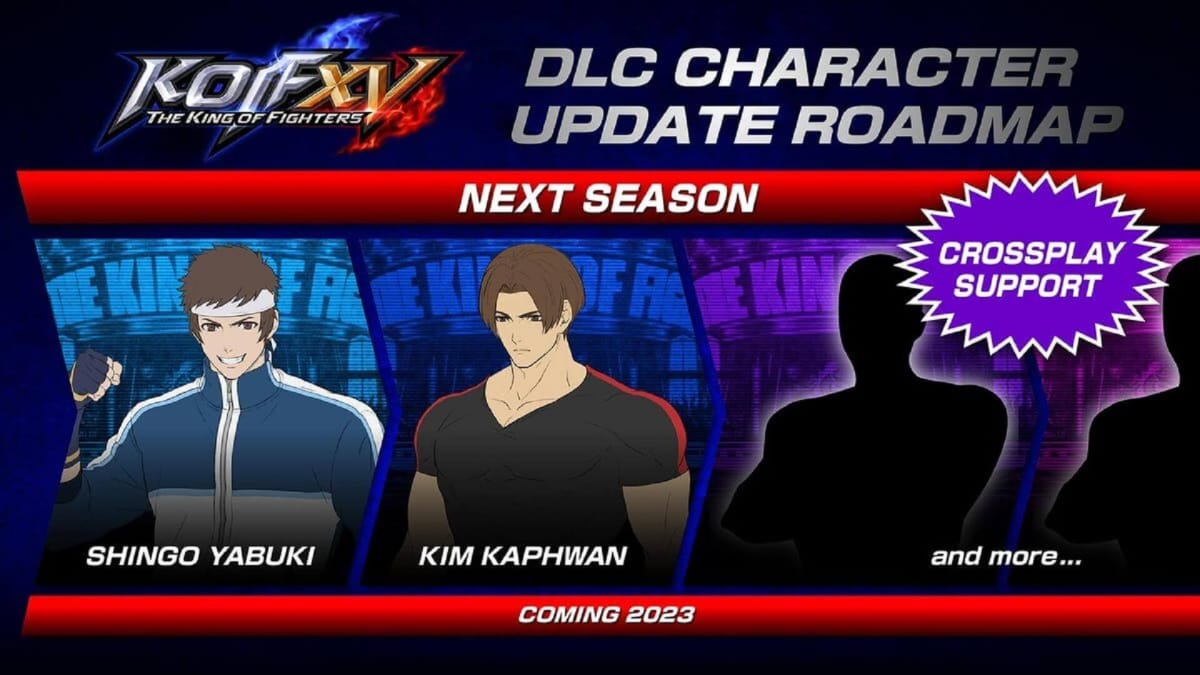Shingo Yabuki and Kim Kaphwan advertising the next season of King of Fighters XV DLC at Evo 2022