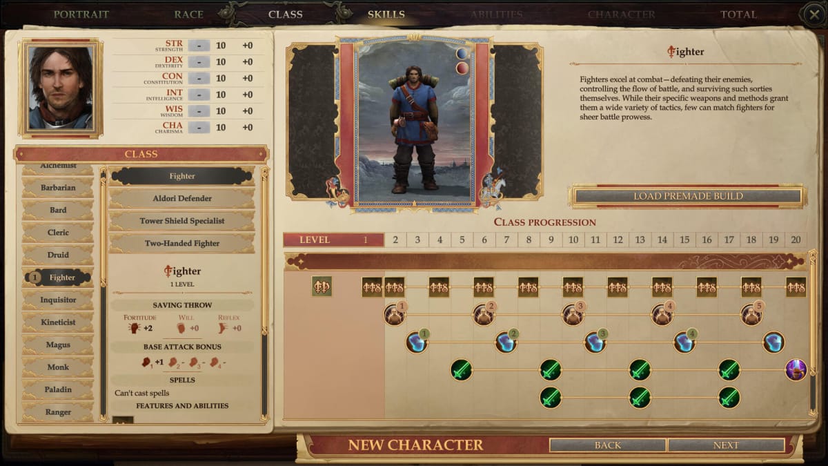 Kingmaker Character Creation Class Screen