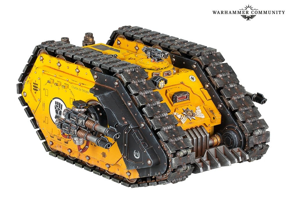 A Warhammer New Release - The Land Raider Proteus, a large yellow and black tank for Warhammer Horus Heresy