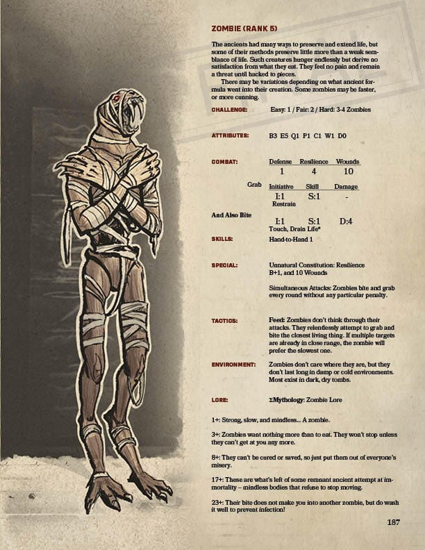 The bio page for a mummified snake man from Lara Croft's Tomb Raiders