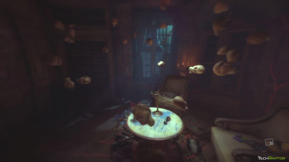 A view of floating doll heads in Layers of Fear (2023)
