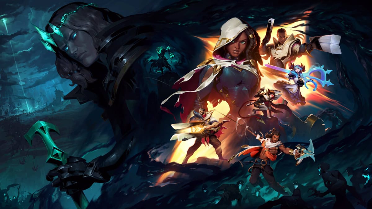 Characters like Senna, Lucian, Gwen, and Viego in stylish splash art for the League of Legends Sentinels of Light event
