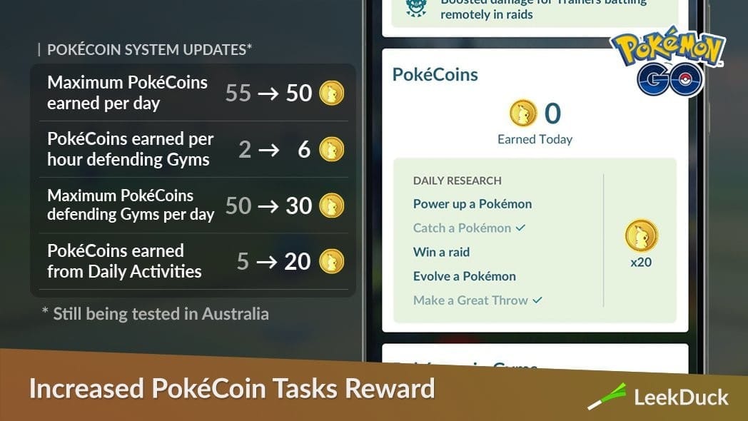 LeekDuck's Pokémon Go coin change chart
