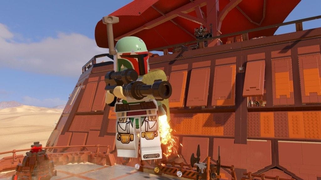 Boba Fett hovers menacingly in Lego Star Wars: The Skywalker Saga