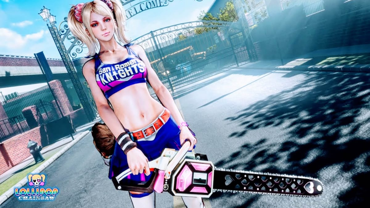 Juliet wielding a chainsaw and looking at the camera in the Lollipop Chainsaw remake