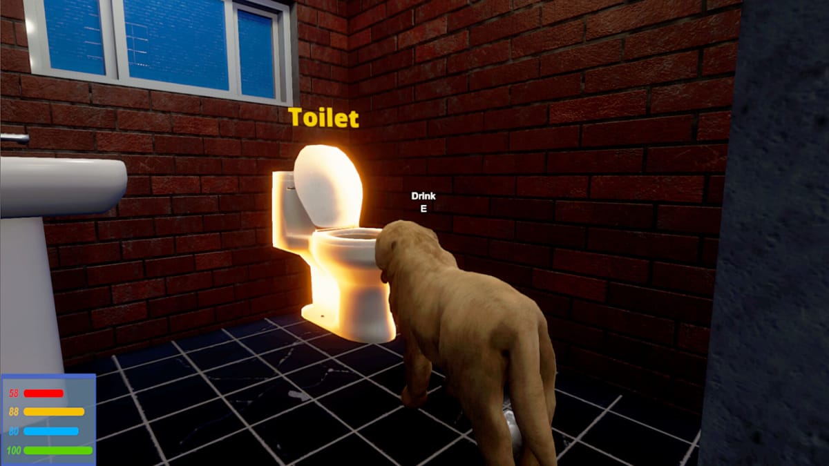 The dog hero facing down the toilet in Lost Paws