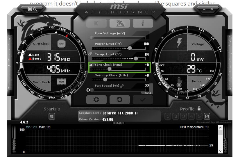 The Core Clock setting in MSI Afterburner, which may help with RTX 3080 crashes