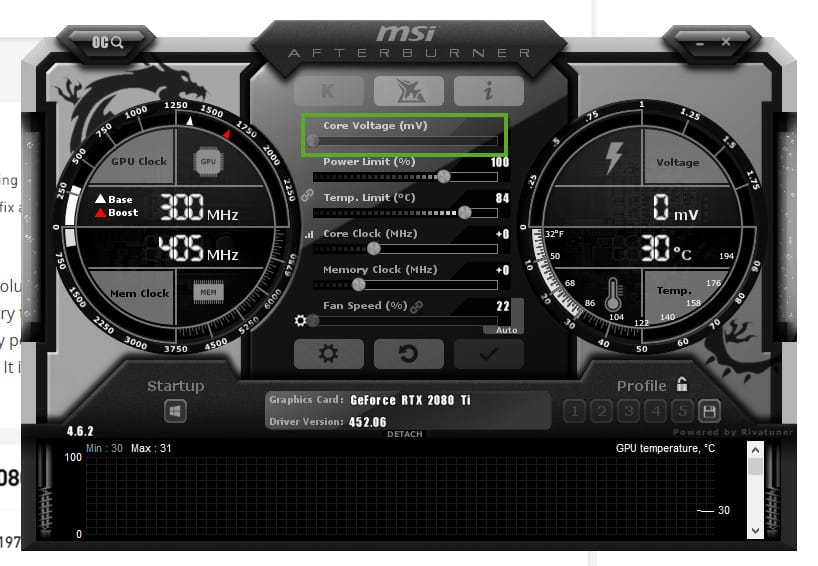 The Core Voltage setting in MSI Afterburner, which may help with RTX 3080 crashes