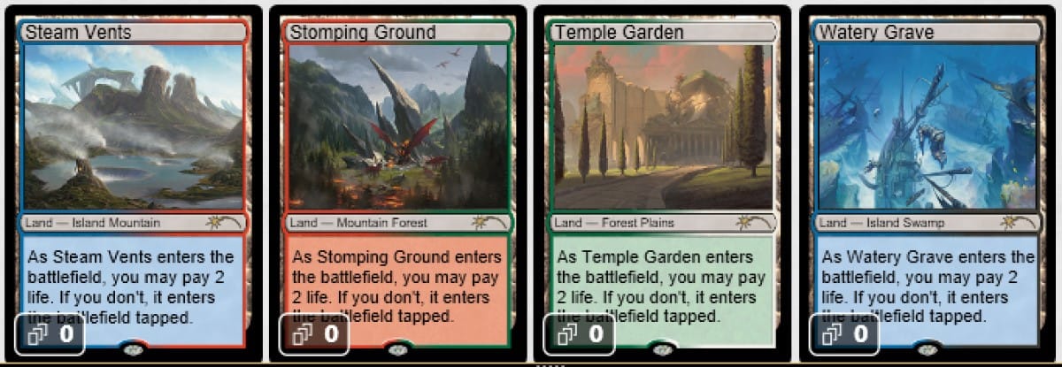 A hand of cards showing off unique lands