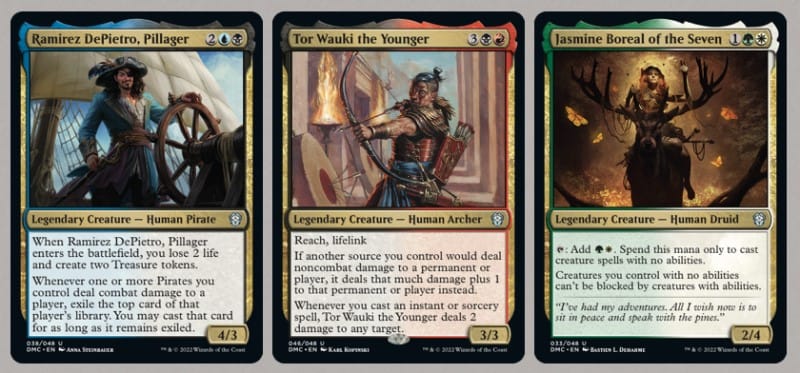 Three Legends Retold cards from Magic The Gathering's Dominaria United set