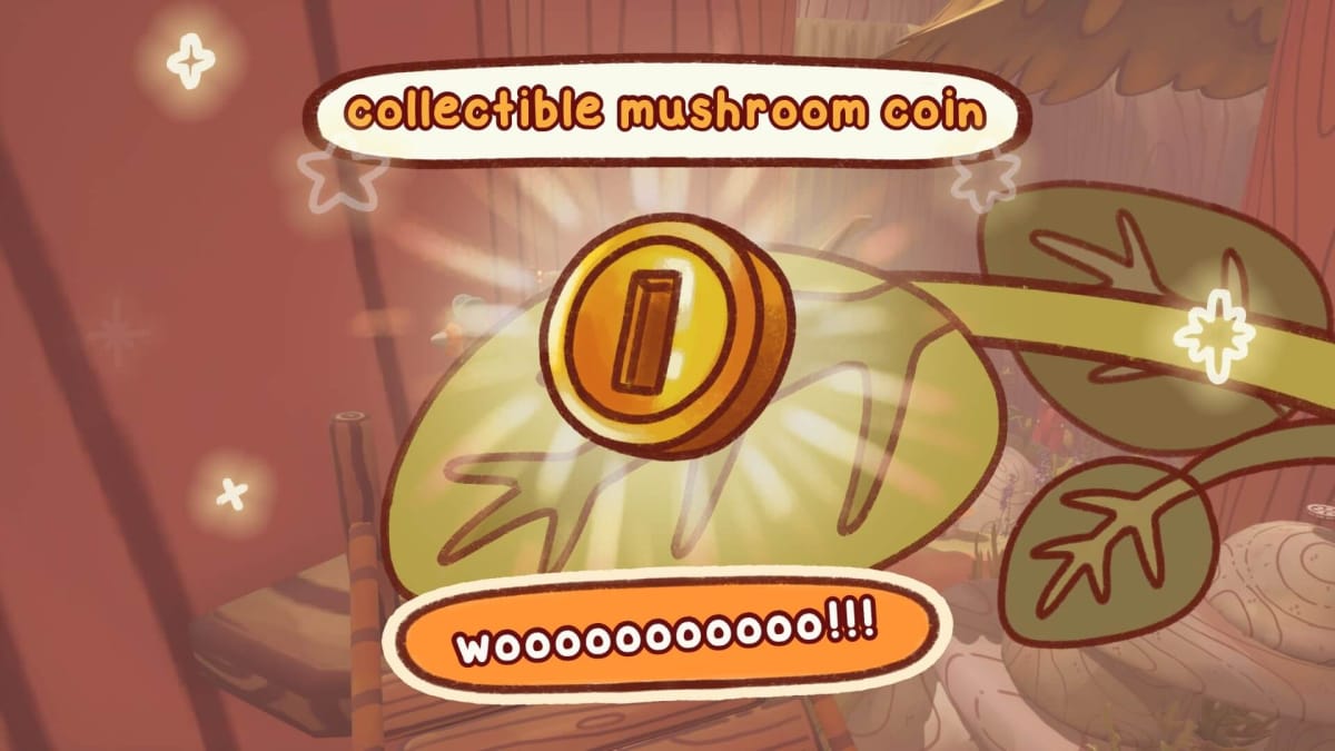 A screenshot of the collectible mushroom coin with the phrase "wooooo!"