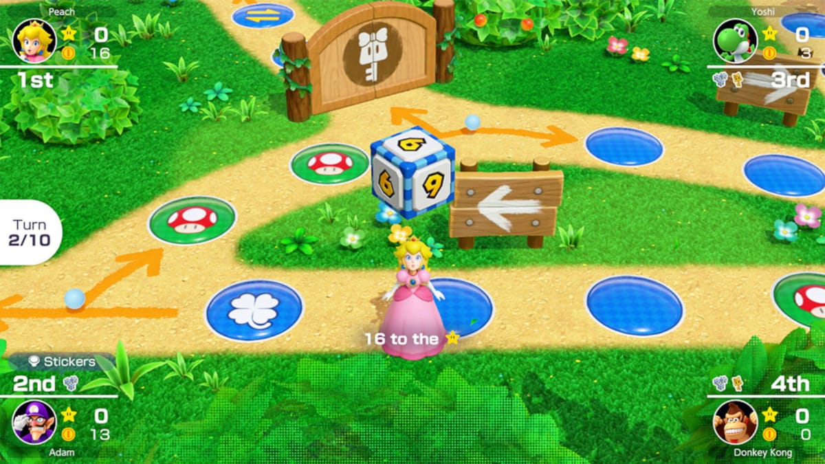 Peach about to take her turn in Mario Party Superstars