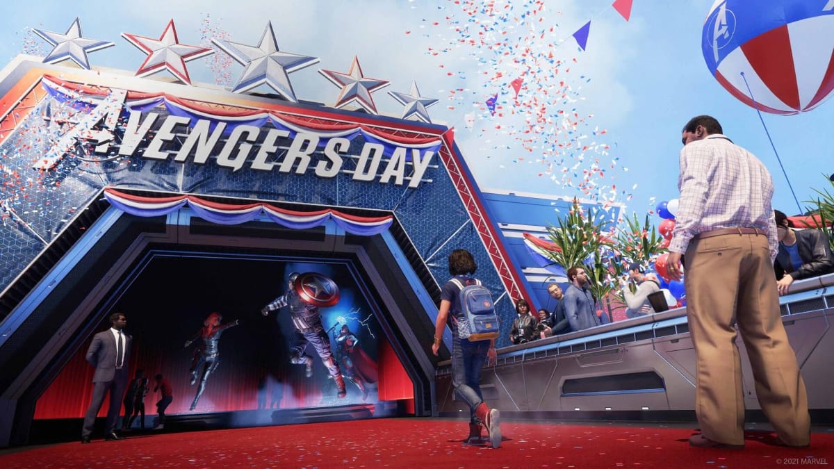 Kamala exploring the Avengers Day exhibition in Marvel's Avengers