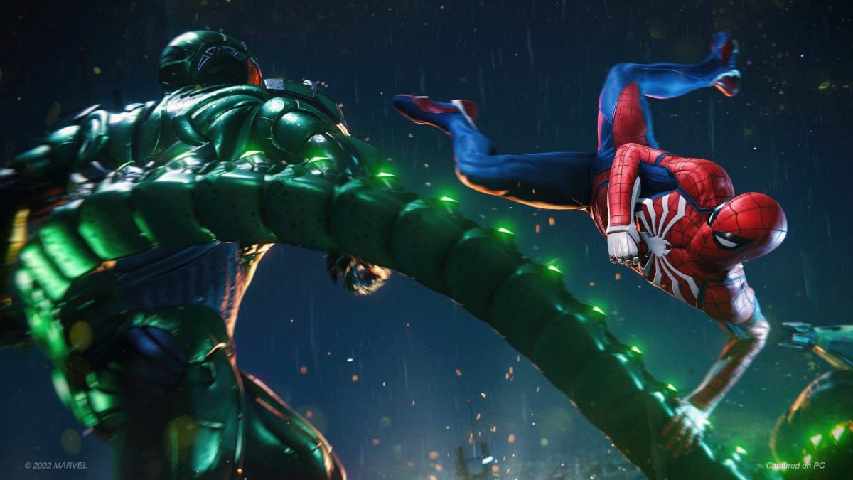 Spider-Man vs Scorpion in a press photo for the PC Port