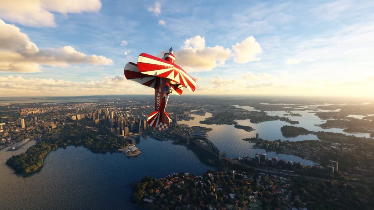 A plane loop-the-looping over Australia in the new Microsoft Flight Simulator update