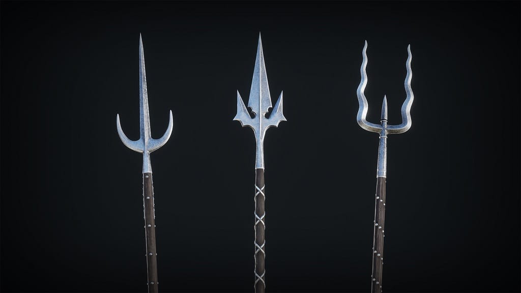 A close-up of the Partisan spear tips in Mordhau