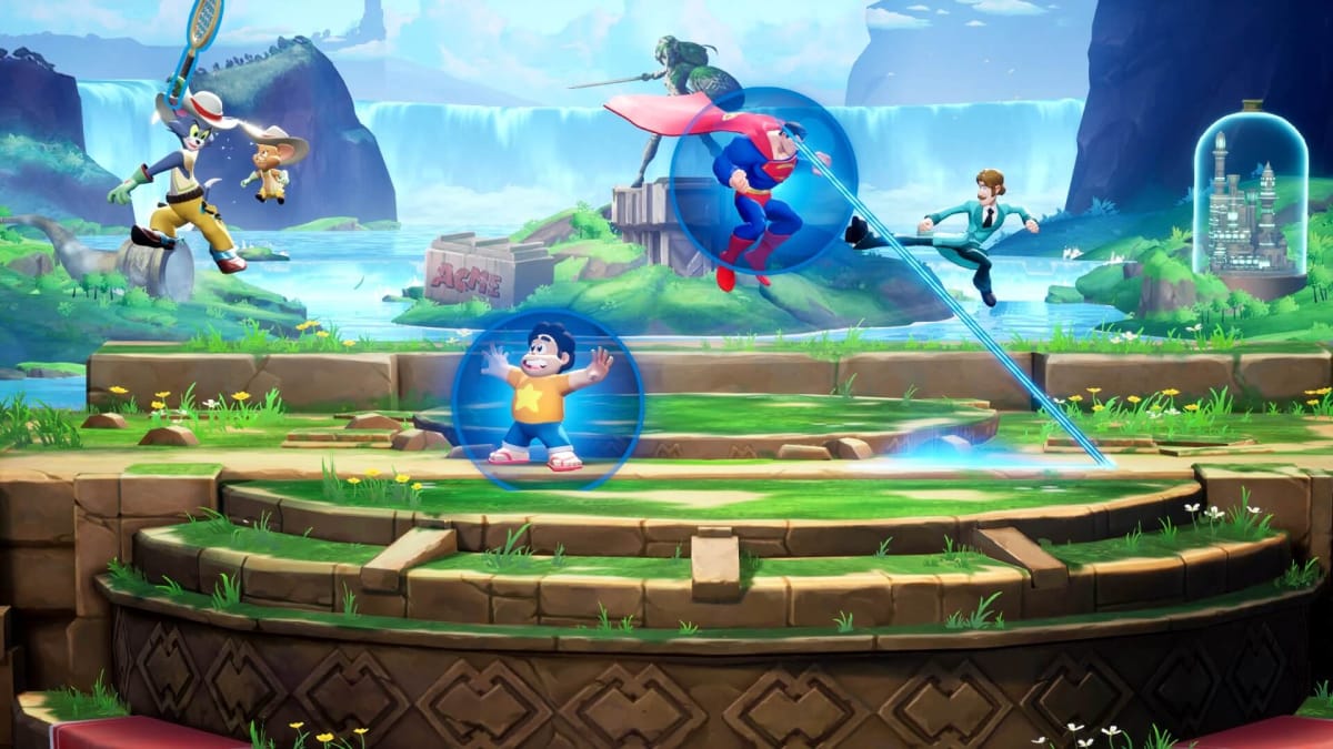 Tom and Jerry, Superman, Steven Universe, and Shaggy battling in MultiVersus