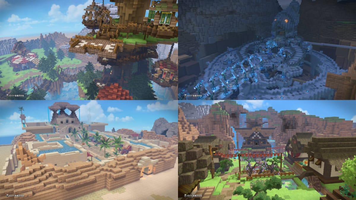 Some iconic Breath of the Wild locations, recreated by Namikaku in Dragon Quest Builders 2