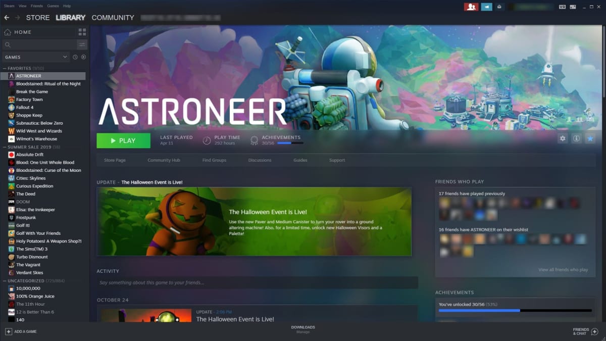 New Steam Library Astroneer Game Page