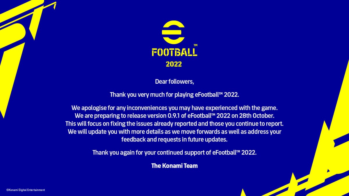 Next eFootball 2022 Update Fixes Issues Feedback statement
