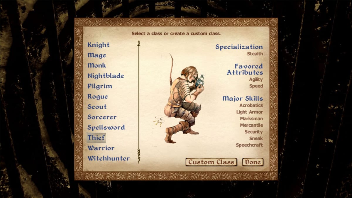 Class Selection Menu From Oblivion