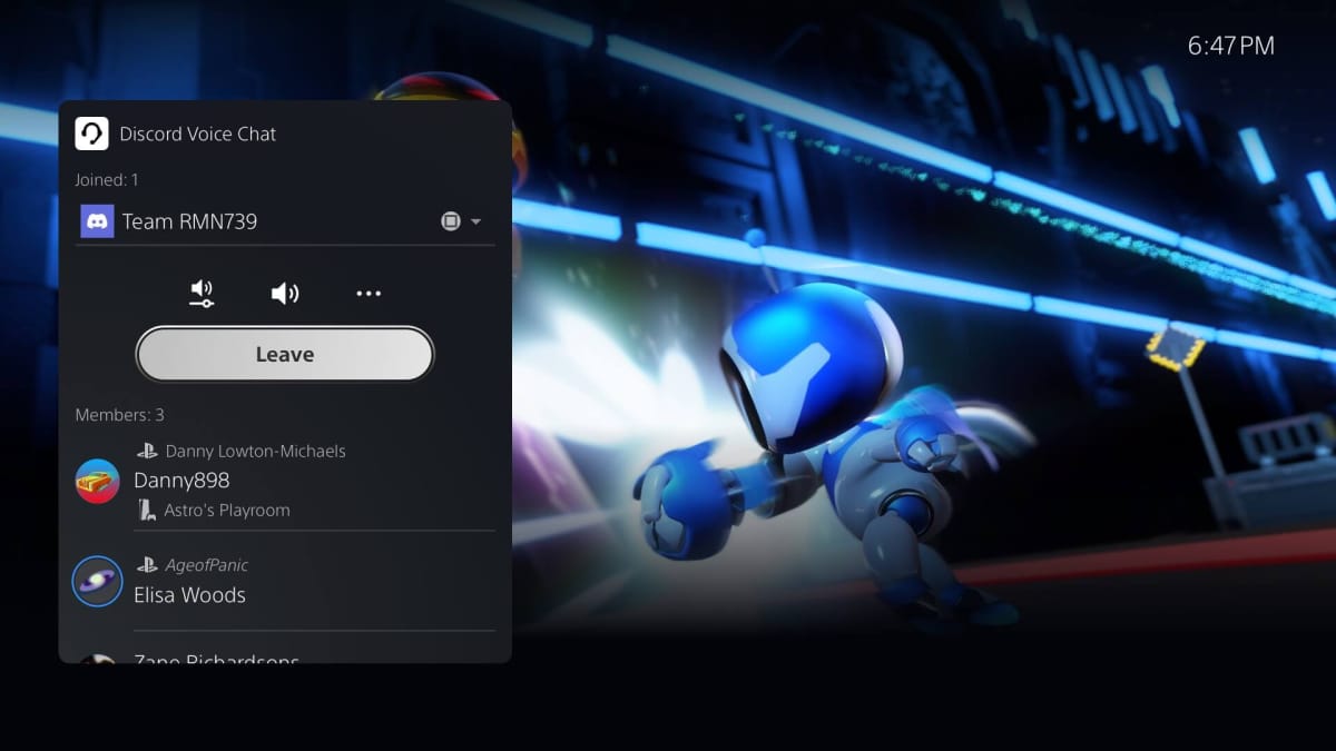 A screenshot showing Discord voice chat in action on PS5