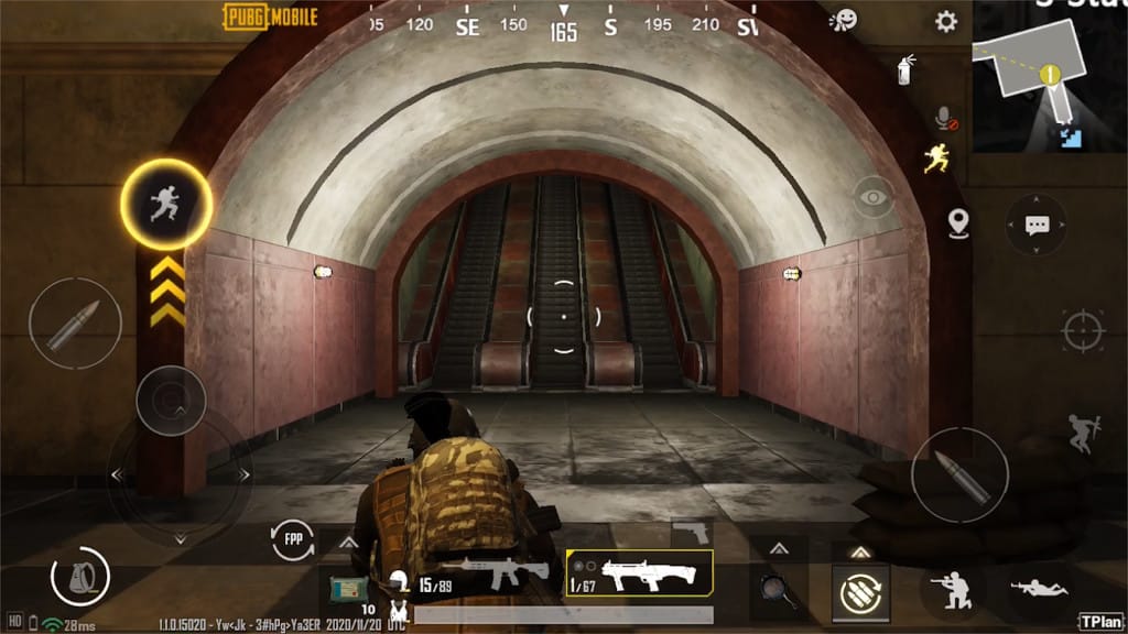 A player aiming down a subway tunnel in PUBG Mobile