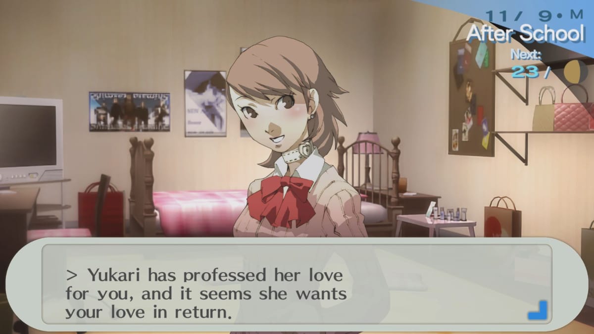 Mitsuru expressing her love in Persona 3 Portable