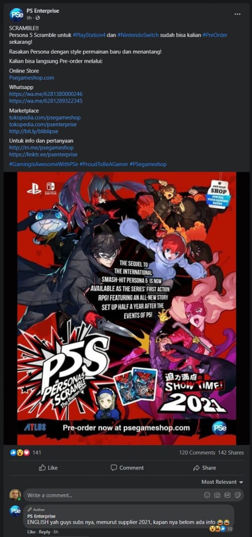 Persona 5 Scramble English release date Facebook post vertical