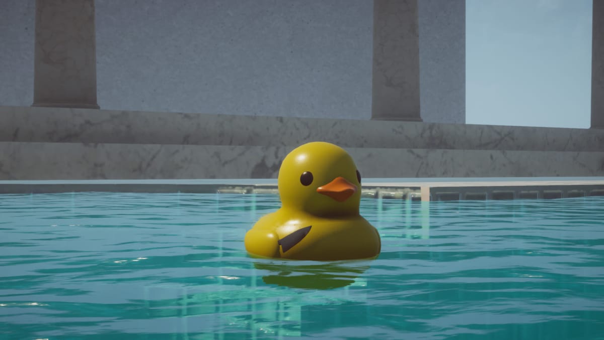 Placid Plastic Duck Simulator screenshot showing a traditional yellow plastic duck.