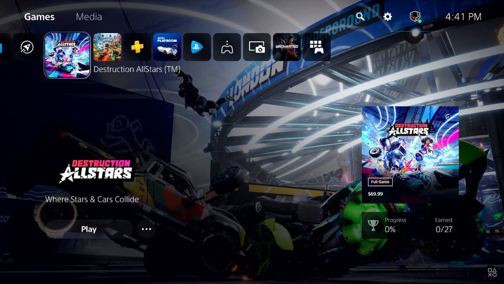 The Home screen on the PlayStation 5 user interface