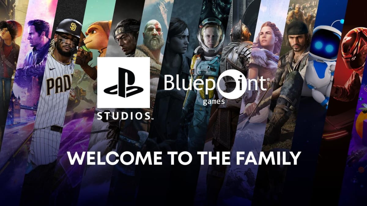 A banner proclaiming the union of PlayStation Studios and Bluepoint Games, who have already worked on two PlayStation remakes