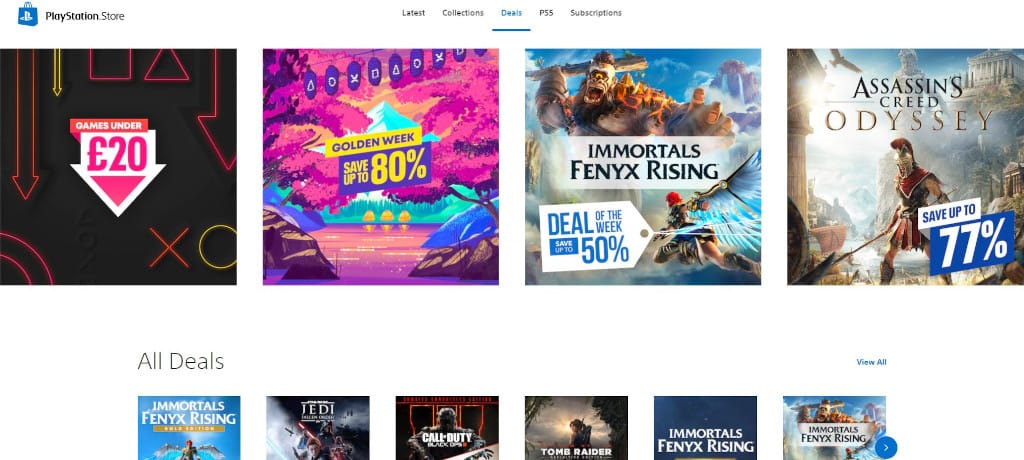 A list of deals available on the PlayStation Store
