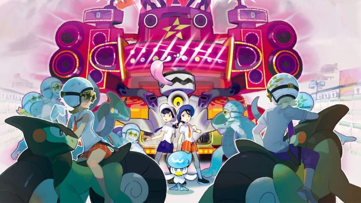 Pokemon Scarlet and Violet Protagonists Surrounded by Team Star Key Art
