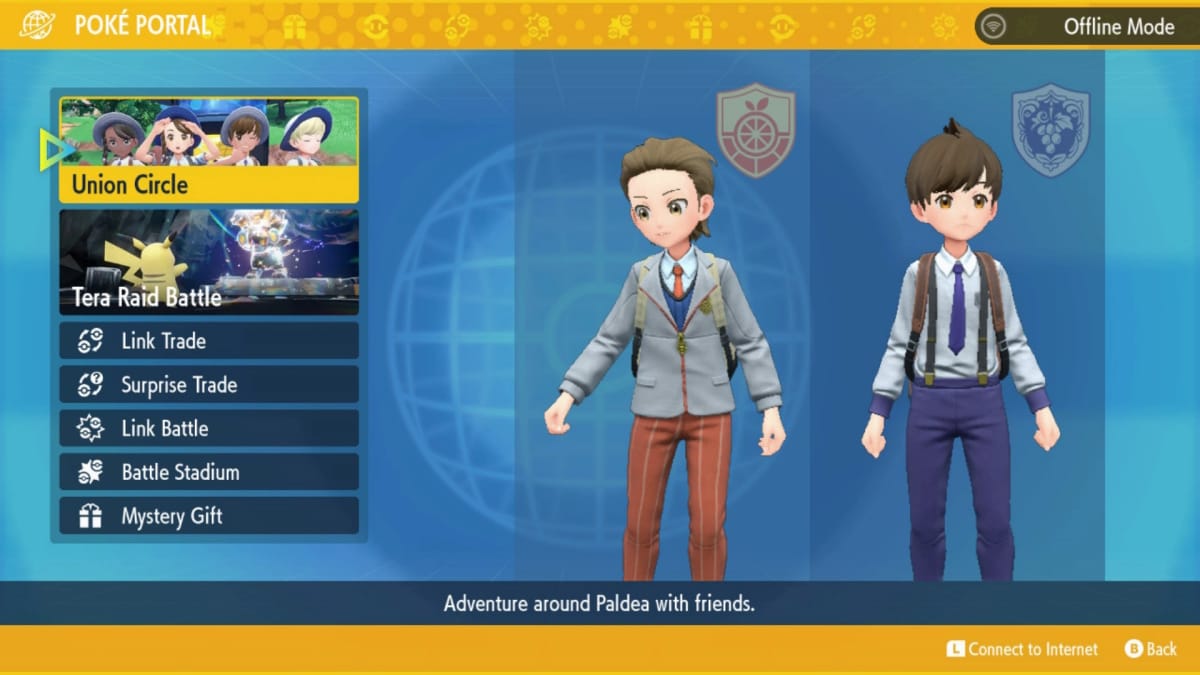 An image of the multiplayer options in Pokemon Scarlet and Violet