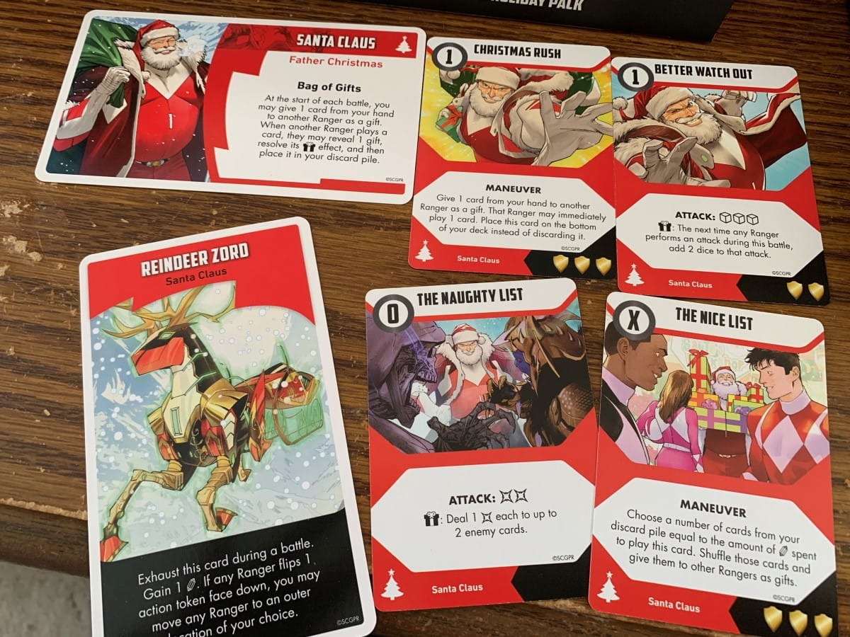 A collection of Santa's combat cards from Power Rangers: Heroes of the Grid