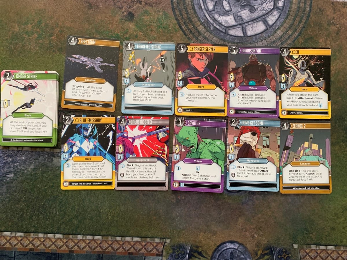 Power Rangers Omega Forever displays of several main deck cards