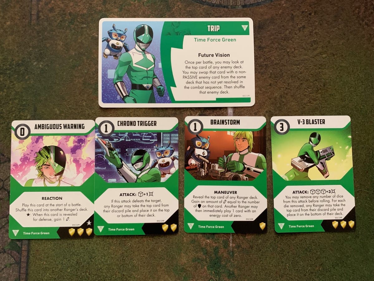 DIsplay cards for the Green Ranger from the Power Rangers Time Force Pack